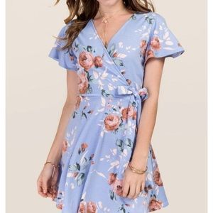 Floral Perrywinkle Wrap A Line Dress Size Large